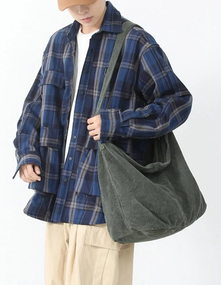 Corduroy Shoulder Bag for Women Slouchy Commute Bag Travel Work Canvas Hobo Crossbody Bag Purse 2024