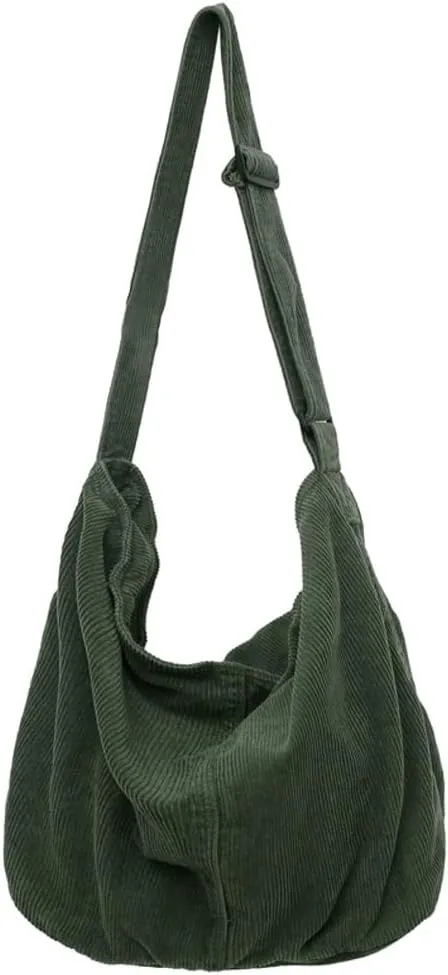 Corduroy Shoulder Bag for Women Slouchy Commute Bag Travel Work Canvas Hobo Crossbody Bag Purse 2024