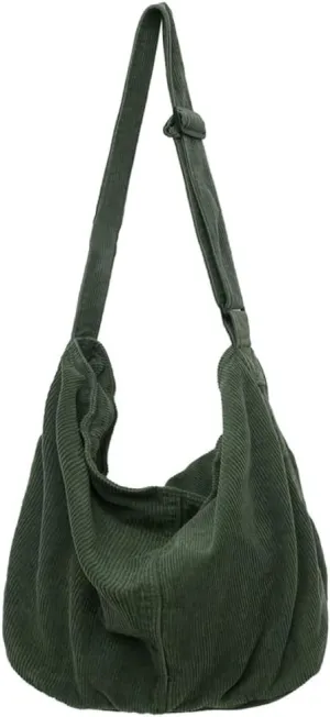 Corduroy Shoulder Bag for Women Slouchy Commute Bag Travel Work Canvas Hobo Crossbody Bag Purse 2024
