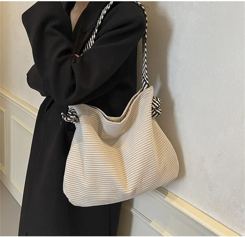 Corduroy Slouchy Hobo Bags for Women Large Corduroy Tote Bag with Wide Strap Casual Work Travel Shoulder Handbag