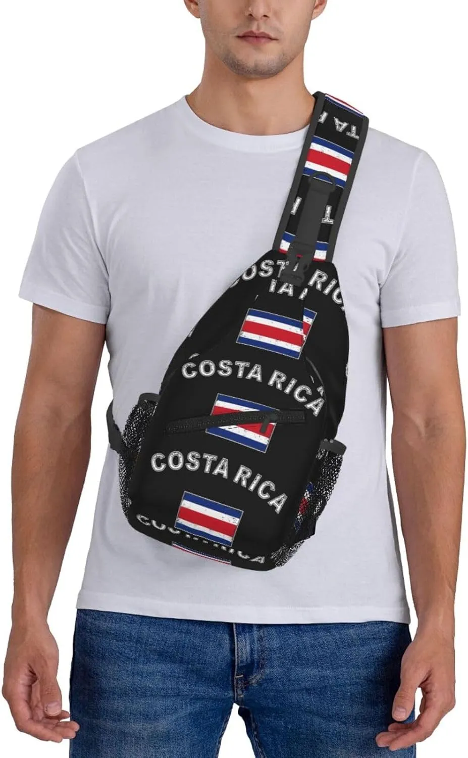 Costa Rica Flag Latin America Crossbody Bag Cross Chest Bag Adjustable Sling Backpack Sports Gym Shoulder Bags Travel Cycling Daypack Diagonally Casual Rucksack