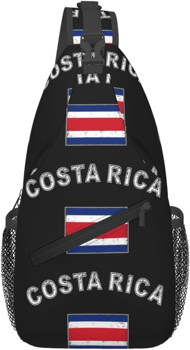 Costa Rica Flag Latin America Crossbody Bag Cross Chest Bag Adjustable Sling Backpack Sports Gym Shoulder Bags Travel Cycling Daypack Diagonally Casual Rucksack