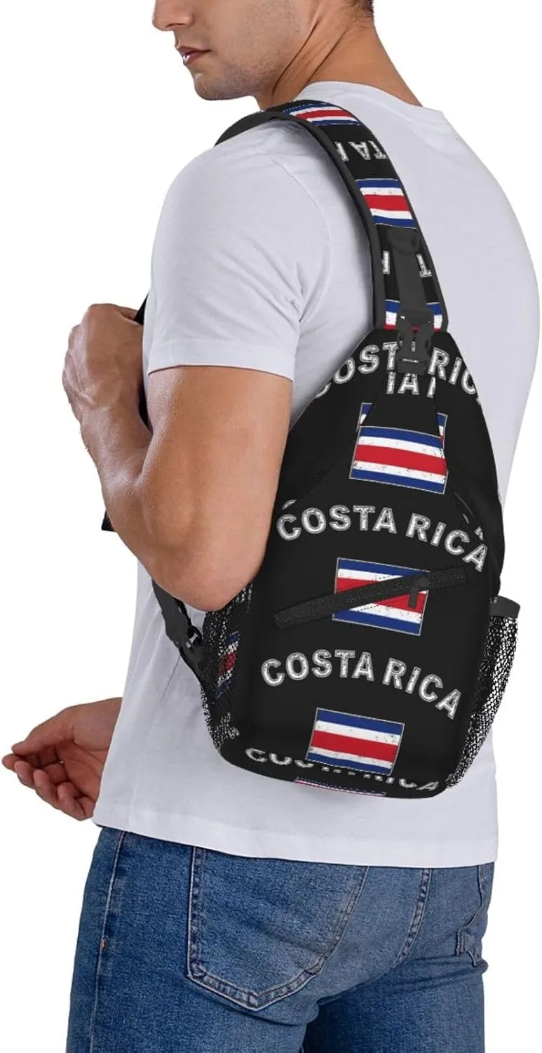 Costa Rica Flag Latin America Crossbody Bag Cross Chest Bag Adjustable Sling Backpack Sports Gym Shoulder Bags Travel Cycling Daypack Diagonally Casual Rucksack
