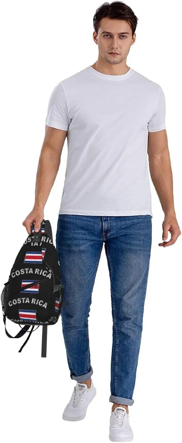Costa Rica Flag Latin America Crossbody Bag Cross Chest Bag Adjustable Sling Backpack Sports Gym Shoulder Bags Travel Cycling Daypack Diagonally Casual Rucksack