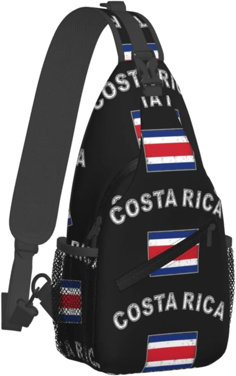 Costa Rica Flag Latin America Crossbody Bag Cross Chest Bag Adjustable Sling Backpack Sports Gym Shoulder Bags Travel Cycling Daypack Diagonally Casual Rucksack