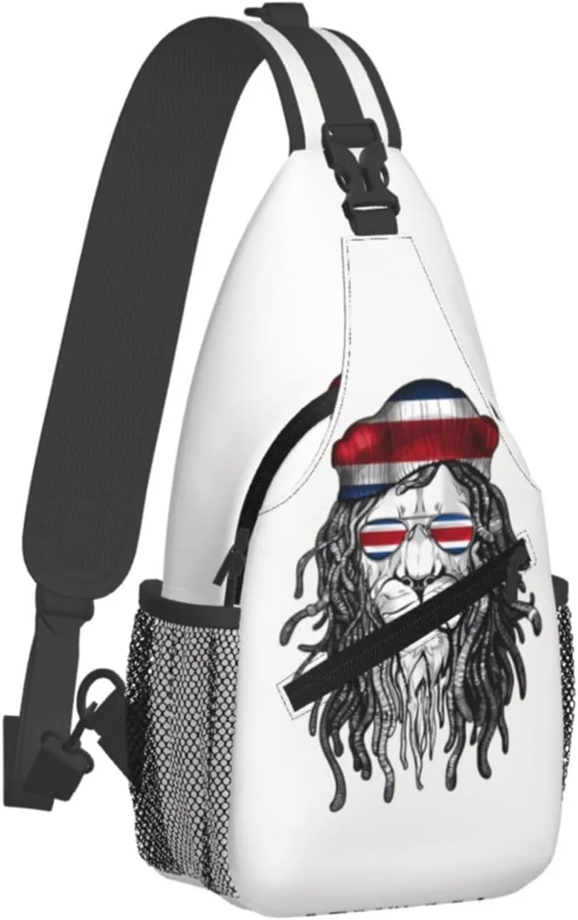 Costa Rica Flag Lion Crossbody Bag Cross Chest Bag Adjustable Sling Backpack Sports Gym Shoulder Bags Travel Cycling Daypack Diagonally Casual Rucksack