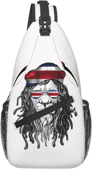 Costa Rica Flag Lion Crossbody Bag Cross Chest Bag Adjustable Sling Backpack Sports Gym Shoulder Bags Travel Cycling Daypack Diagonally Casual Rucksack