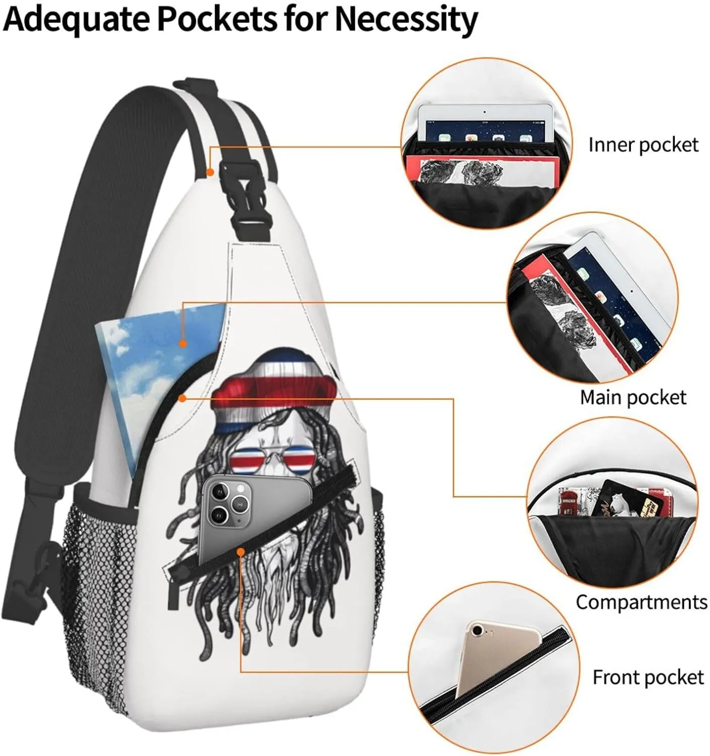 Costa Rica Flag Lion Crossbody Bag Cross Chest Bag Adjustable Sling Backpack Sports Gym Shoulder Bags Travel Cycling Daypack Diagonally Casual Rucksack