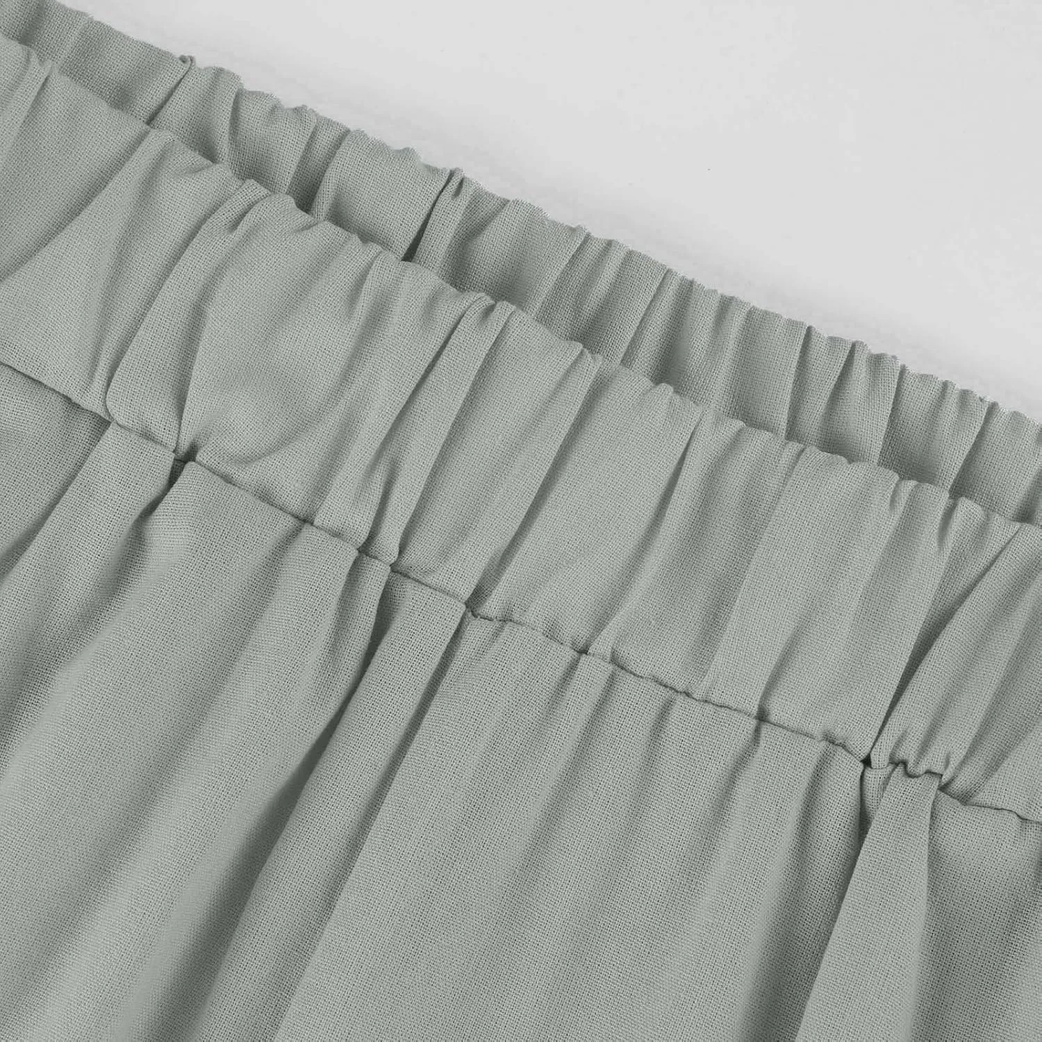 Cotton Linen Pants Women Summer Elastic Straight Leg Pants Plus Size Wide Leg Crop Pants Beach Trousers with Pockets