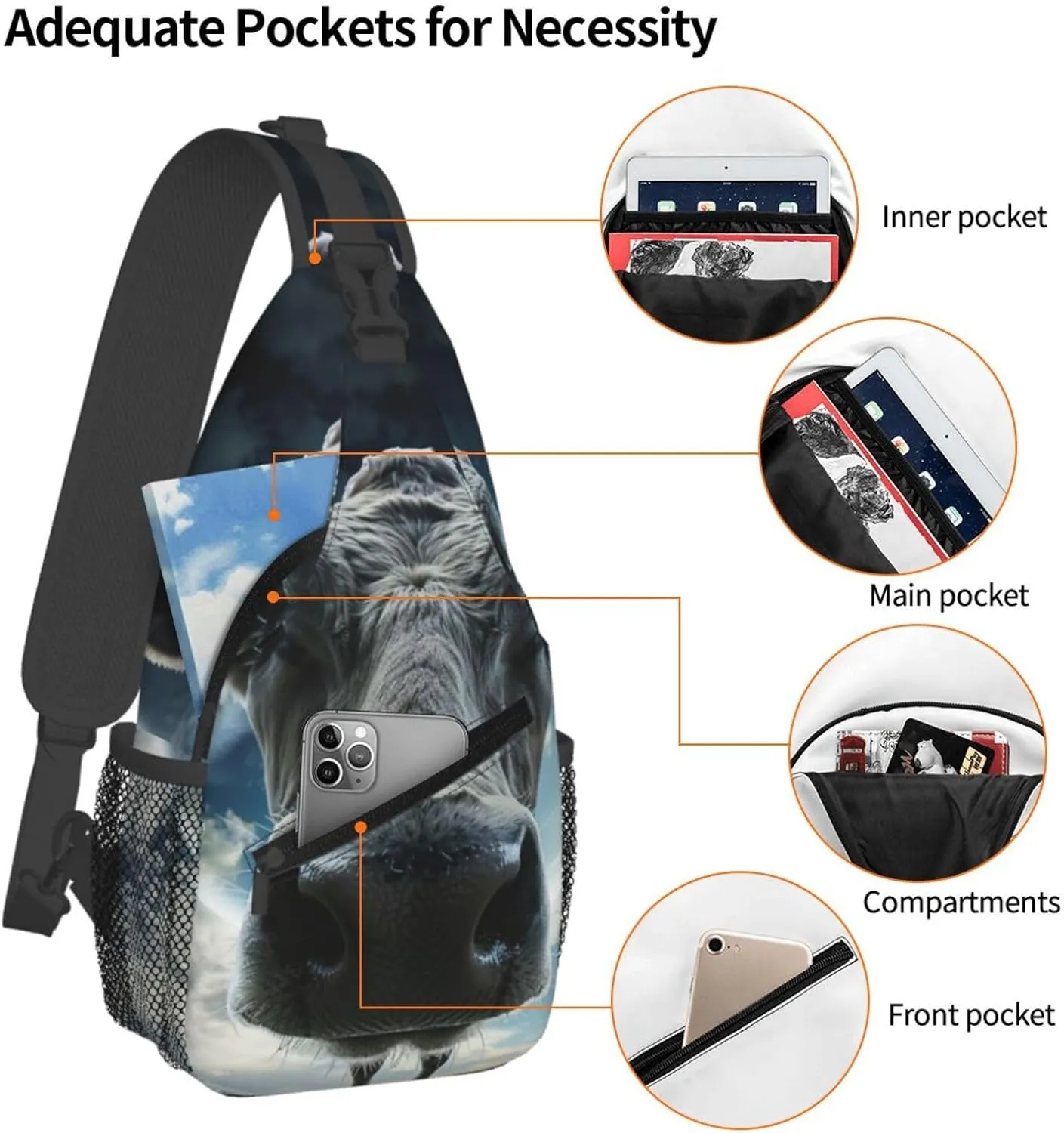Cow Sling Backpack Small Crossbody Shoulder Bag Sling Bag Chest Bag Travel Hiking Casual Sport Daypack For Women Men