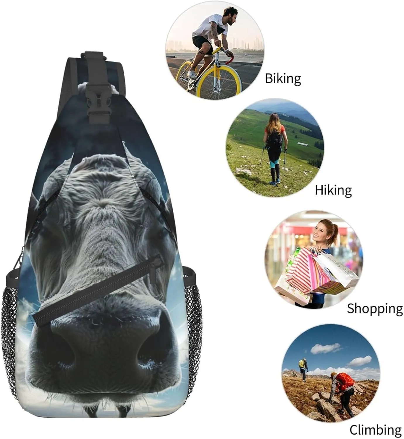 Cow Sling Backpack Small Crossbody Shoulder Bag Sling Bag Chest Bag Travel Hiking Casual Sport Daypack For Women Men