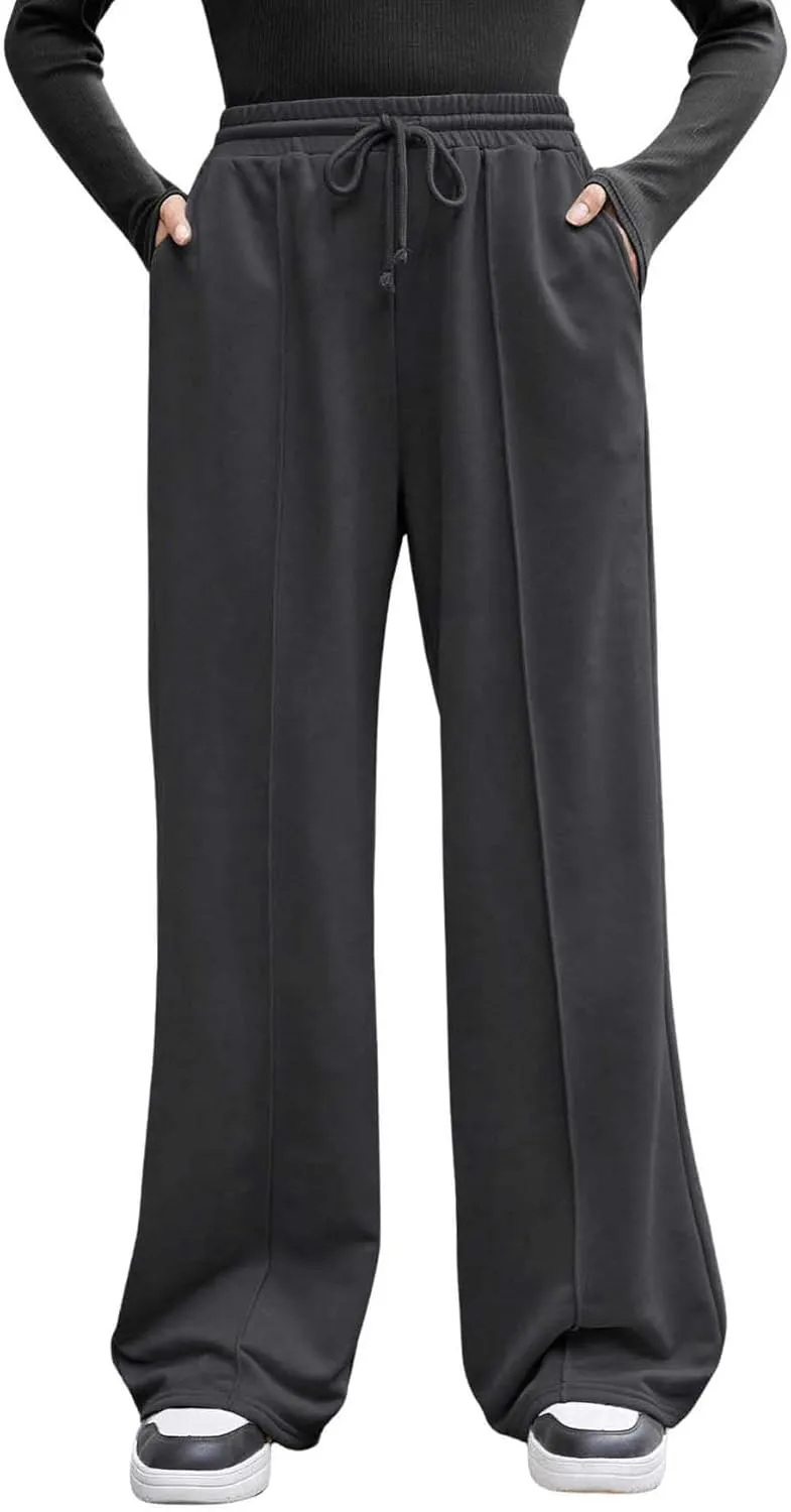 COZYEASE Girl's Wide Leg Sweatpants Elastic Waist Drawstring Straight Leg Baggy Jogger Pants with Pocket