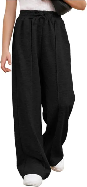 COZYEASE Girl's Wide Leg Sweatpants Elastic Waist Drawstring Straight Leg Baggy Jogger Pants with Pocket
