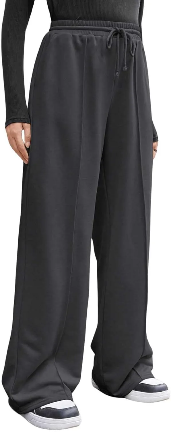 COZYEASE Girl's Wide Leg Sweatpants Elastic Waist Drawstring Straight Leg Baggy Jogger Pants with Pocket
