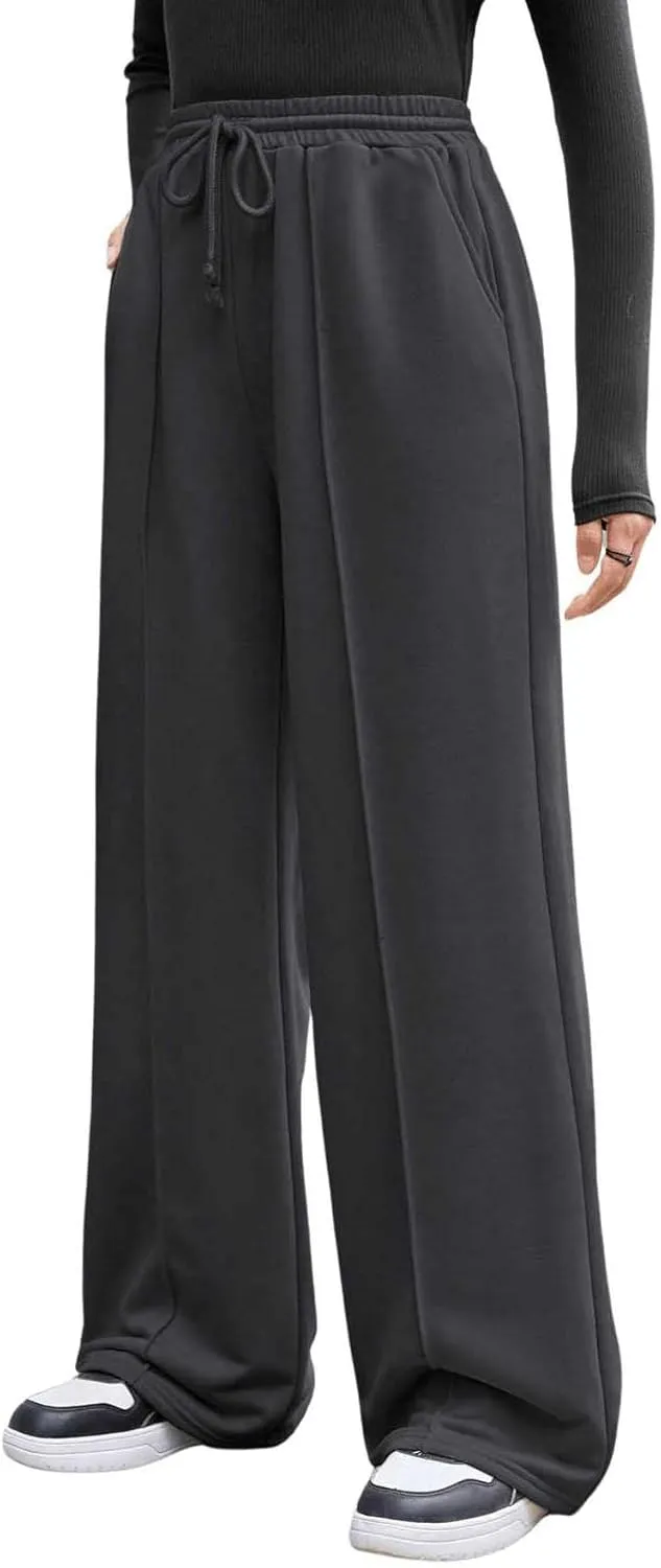 COZYEASE Girl's Wide Leg Sweatpants Elastic Waist Drawstring Straight Leg Baggy Jogger Pants with Pocket