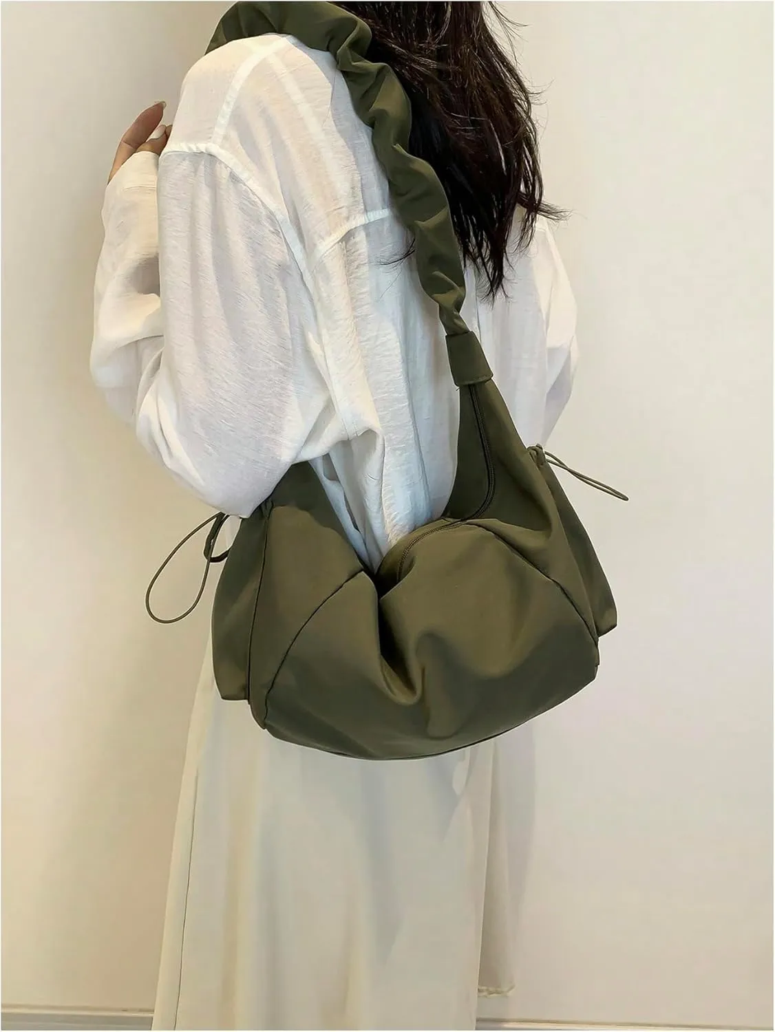 COZYEASE Women's Ruched Drawstring Shoulder Bag Zipper Crossbody Bag Slouchy Hobo Bag