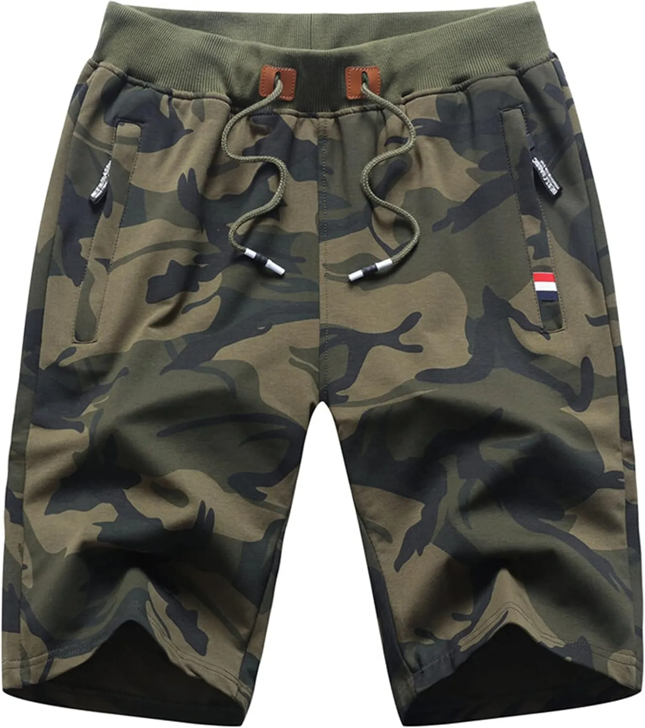 CREATMO US Men's Shorts Zipper Pocket Elastic Waist Stretch Summer Casual Beach