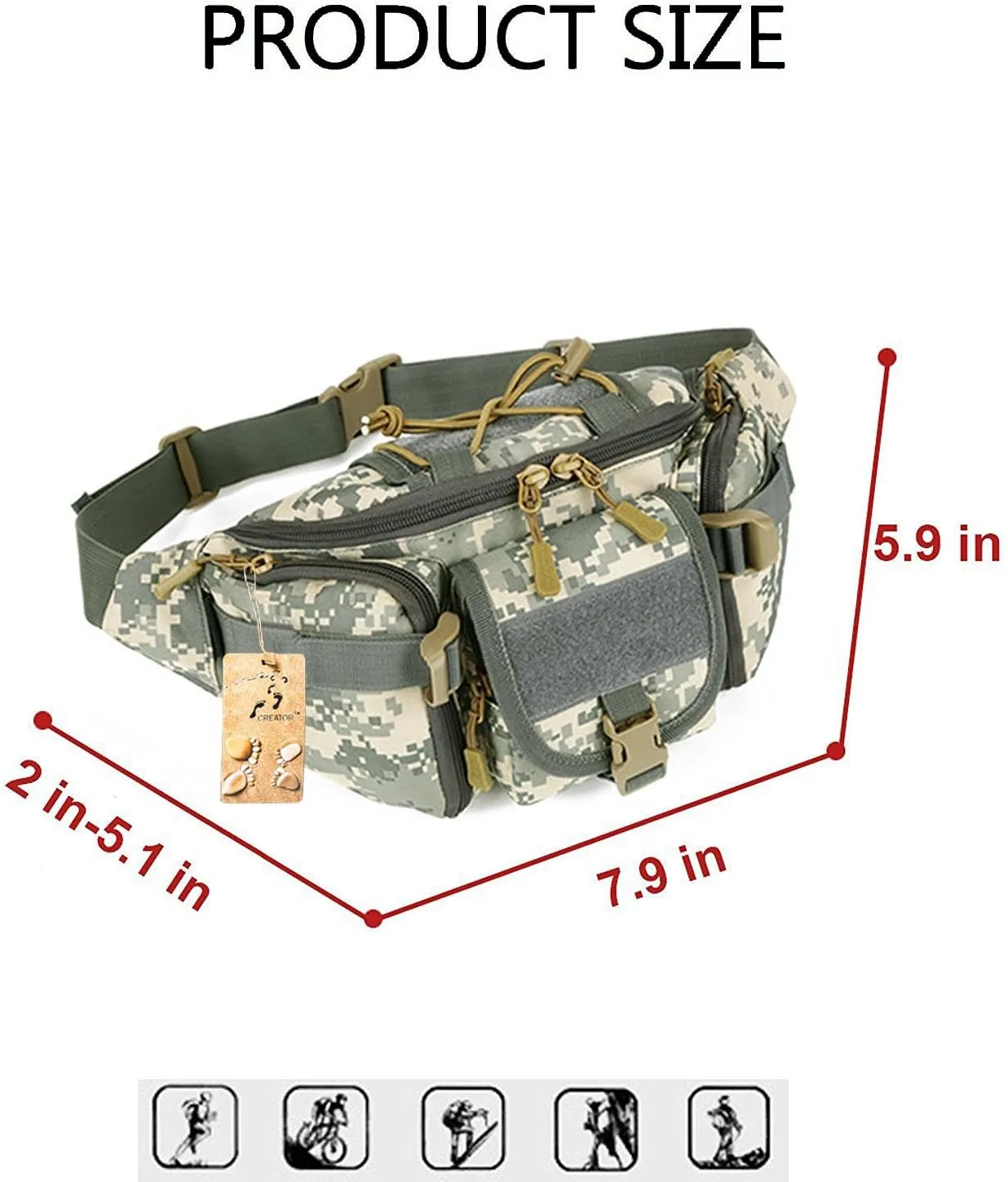 CREATOR Tactical Waist Pack Military Fanny Pack for Men Outdoor Army Waist Bag Large Waist Pack for Daily Life Cycling Camping Hiking Hunting Fishing