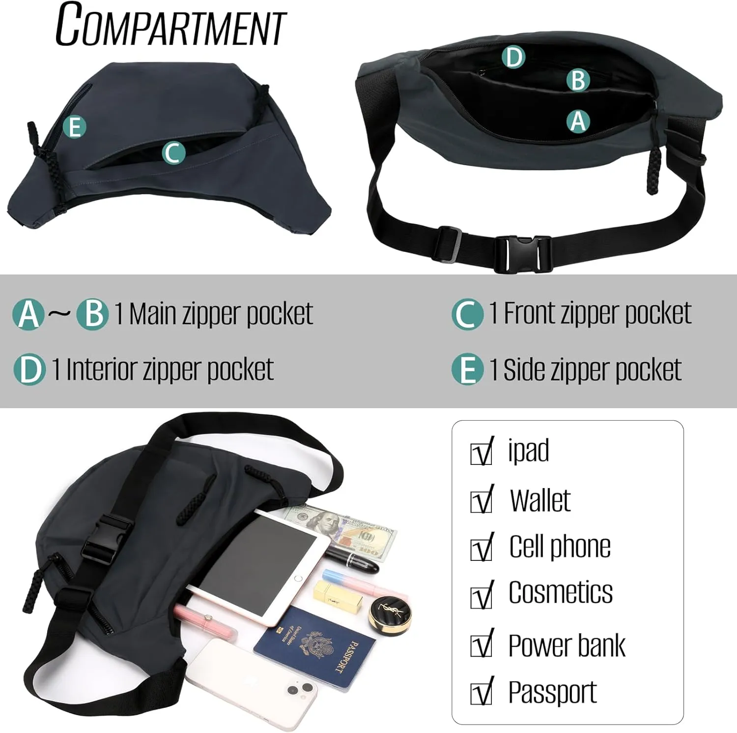 Crescent Crossbody Bags for Women and Men Nylon Luna bag Moon Hobo Purses Slouchy Dumpling Bag Canvas Shoulder Bags