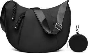 Crescent Shoulder Bag for Women Nylon Crossbody Purses Trendy Hobo Bags Medium Sling Bag Travel Slouchy Dumpling Bag