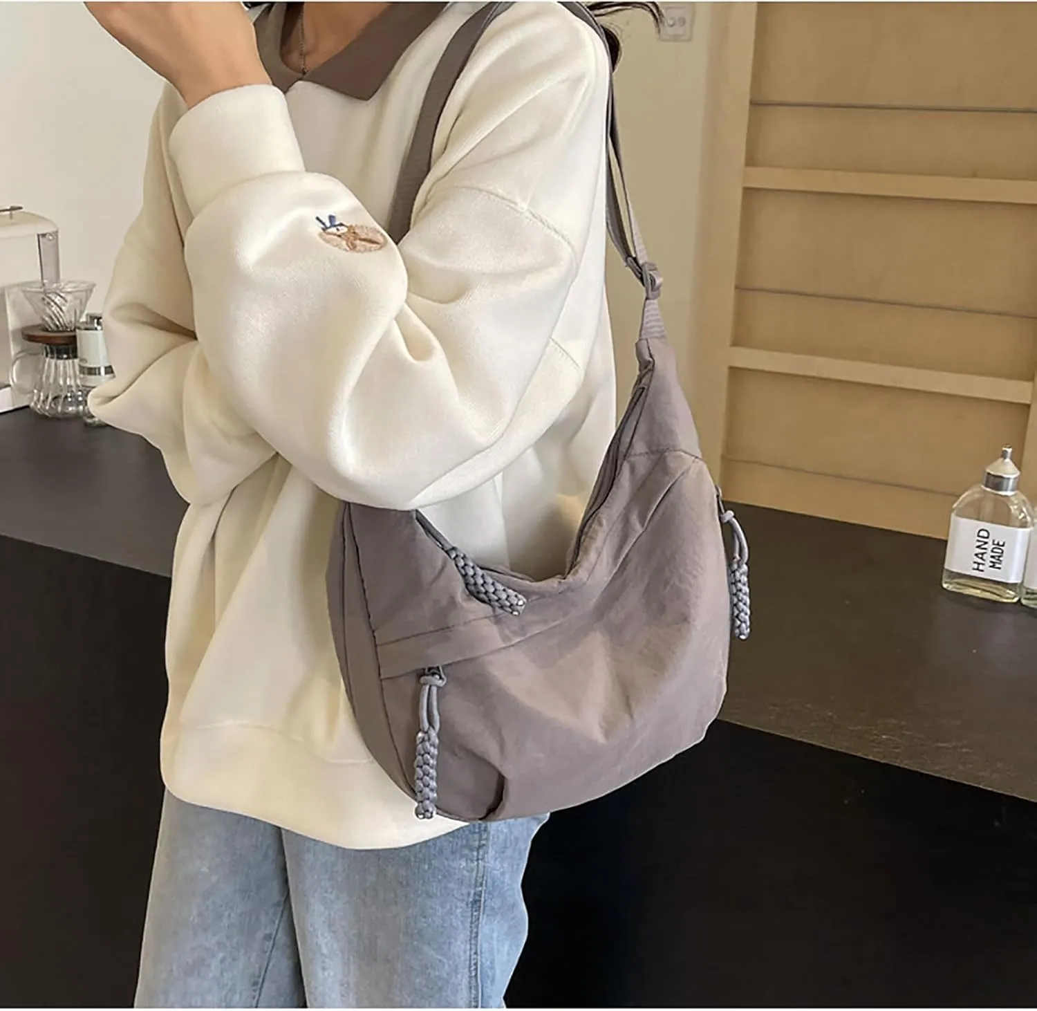 Crescent Shoulder Bag Nylon Crossbody Bag for Women Men Sling Bag Purse Hobo Bag Slouchy Dumpling Bag