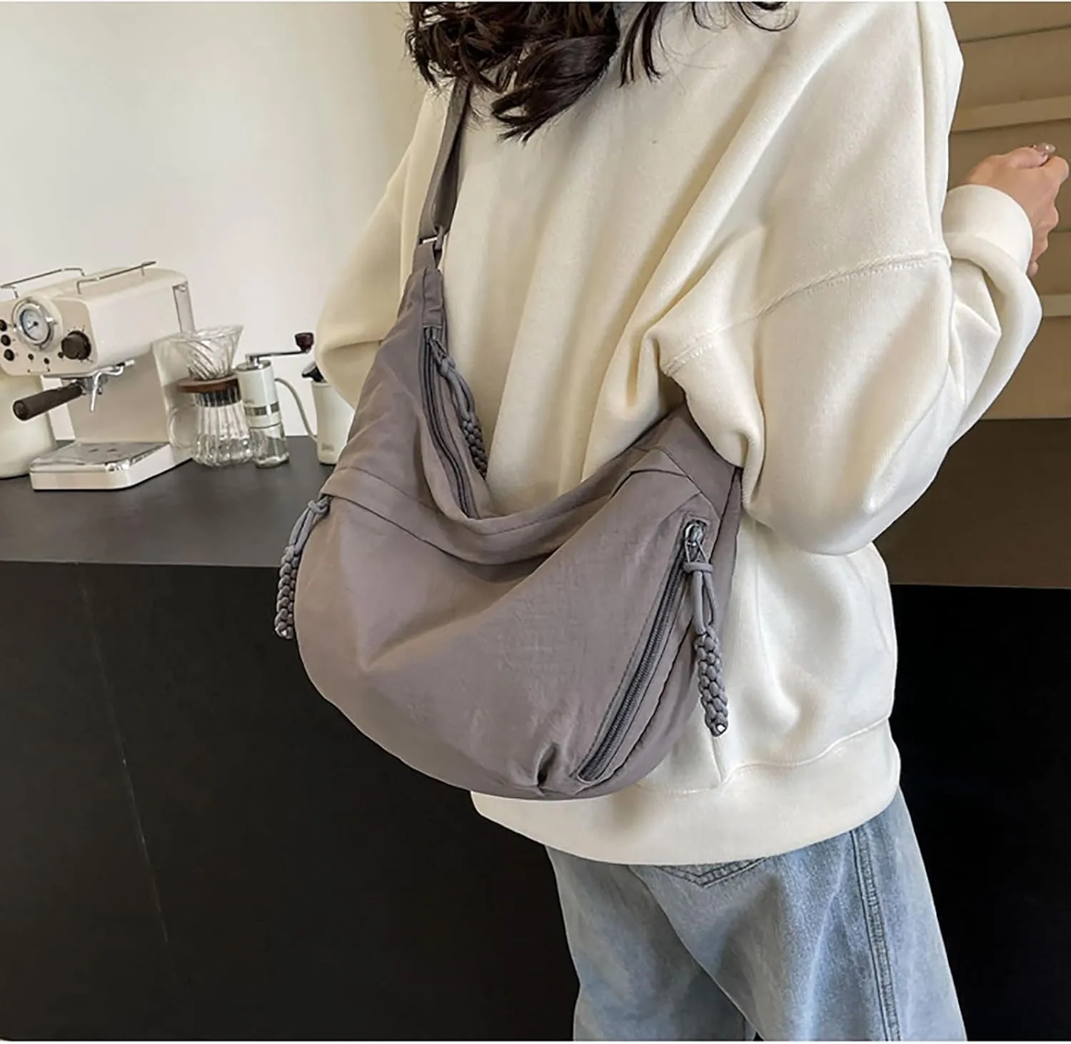Crescent Shoulder Bag Nylon Crossbody Bag for Women Men Sling Bag Purse Hobo Bag Slouchy Dumpling Bag
