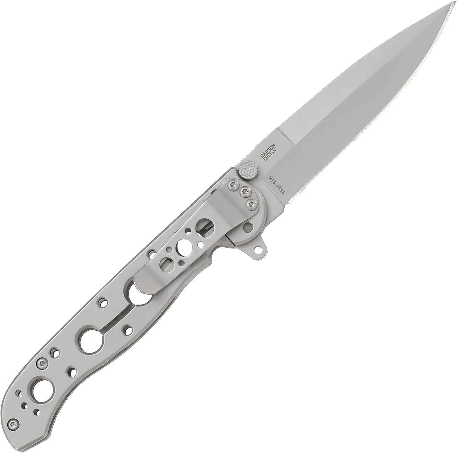 CRKT M16-03SS EDC Folding Pocket Knife: Sandvik Frame Lock, 4-Position Pocket Clip Bead Blast Blade, Stainless Steel Handle