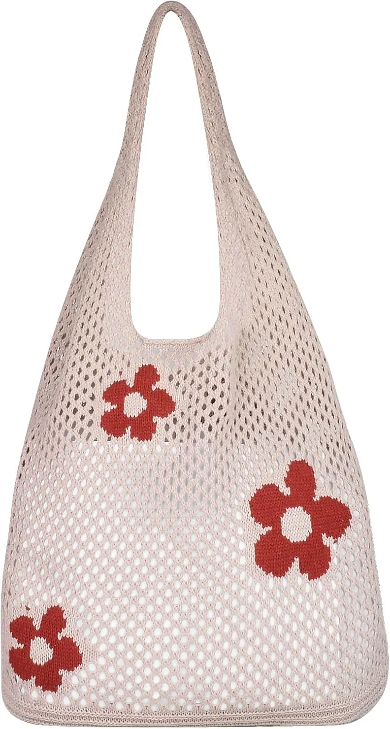 Crochet Tote Bag for Women Knitted Hobo Bag Summer Beach Bag Large Shopping Shoulder Bag Handbags
