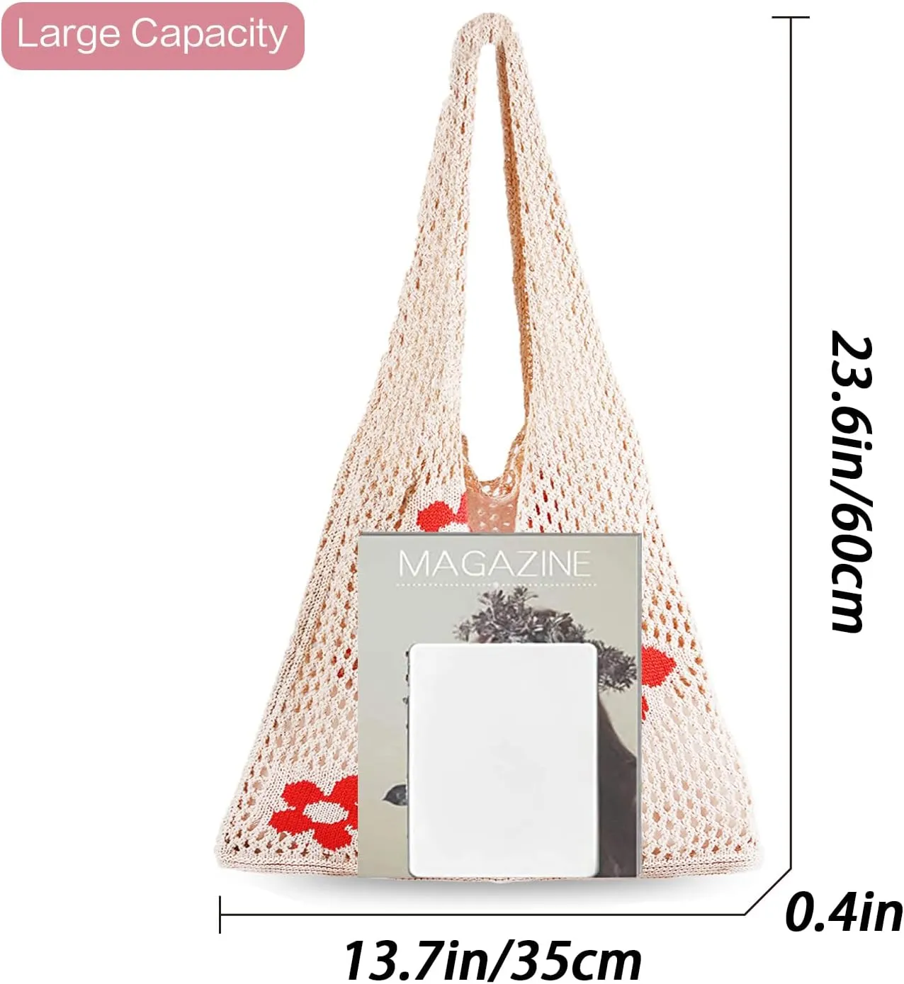Crochet Tote Bag, Women Summer Aesthetic Mesh Beach Bags, Girls Hobo Bags Y2k Purse Fairy Grunge Accessories