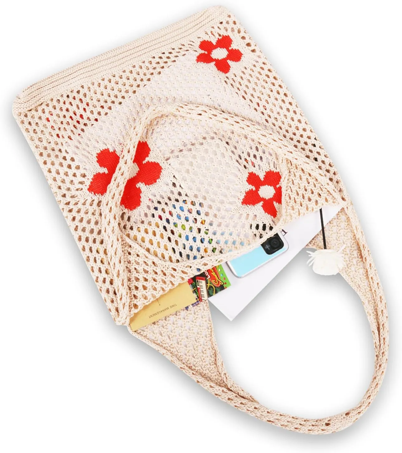 Crochet Tote Bag, Women Summer Aesthetic Mesh Beach Bags, Girls Hobo Bags Y2k Purse Fairy Grunge Accessories