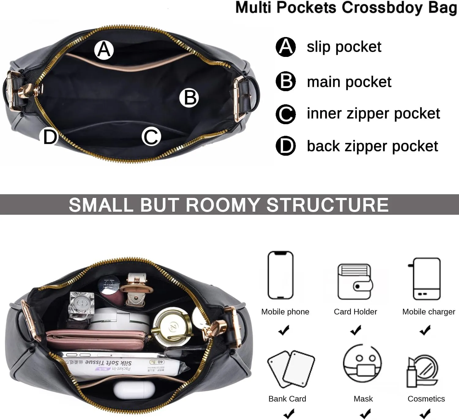 CROJUYI Small Crescent Shoulder Bags Purses for Women Retro Classic Clutch Hobo Tote Purse and Handbag Cute Crossbody Bags