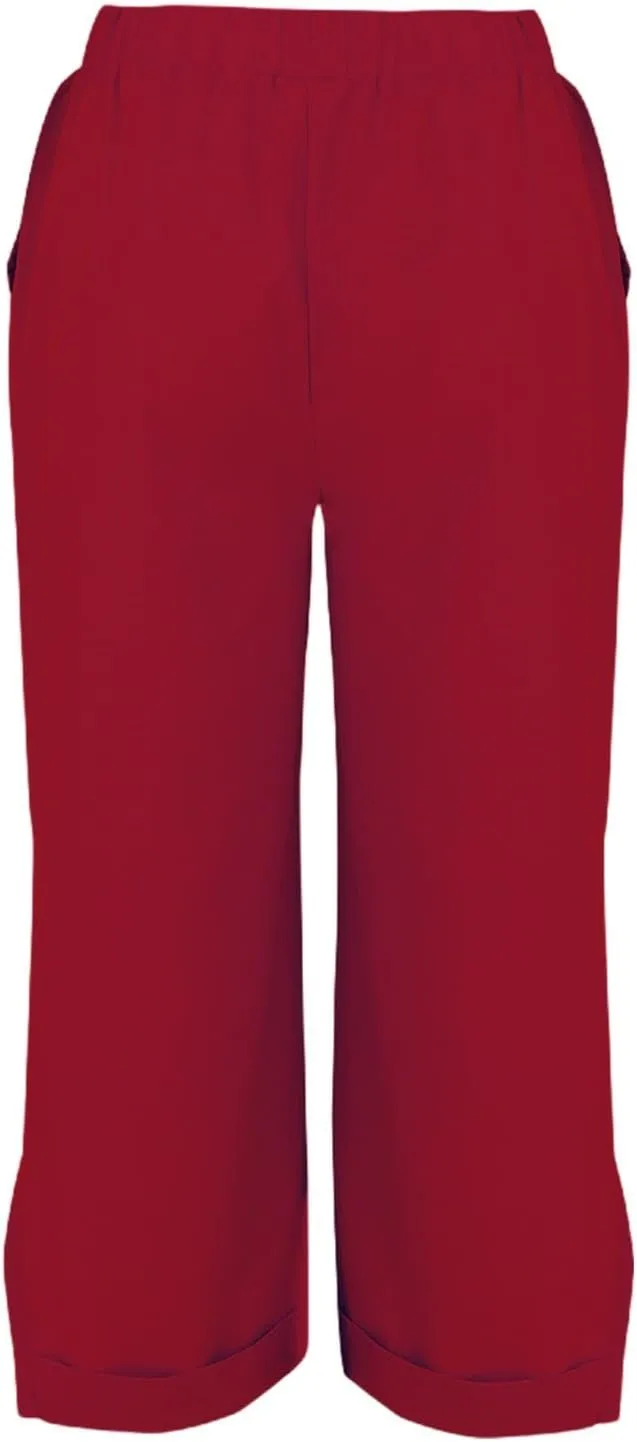 Cropped Linen Pants Women Summer Elastic Waist Straight Leg Plus Size Crop Pants Casual Beach Trousers with Pockets