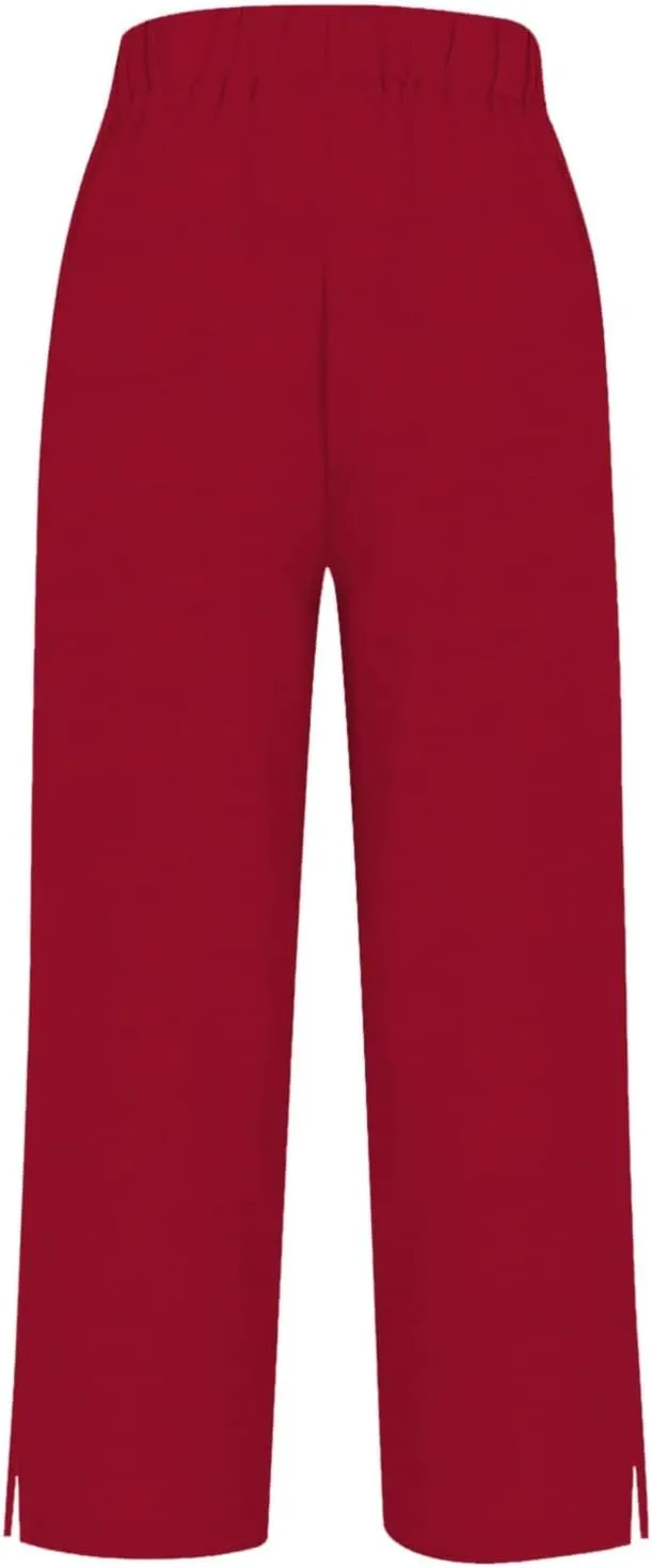 Cropped Linen Pants Women Summer Elastic Waist Straight Leg Plus Size Crop Pants Casual Beach Trousers with Pockets