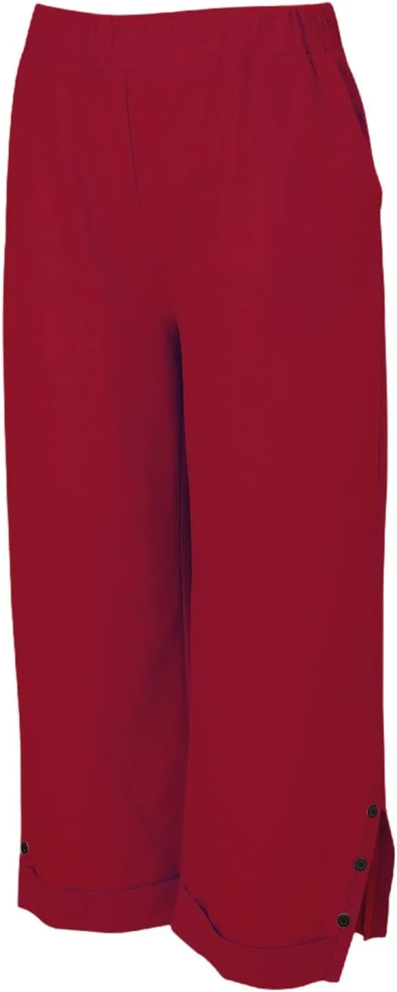 Cropped Linen Pants Women Summer Elastic Waist Straight Leg Plus Size Crop Pants Casual Beach Trousers with Pockets
