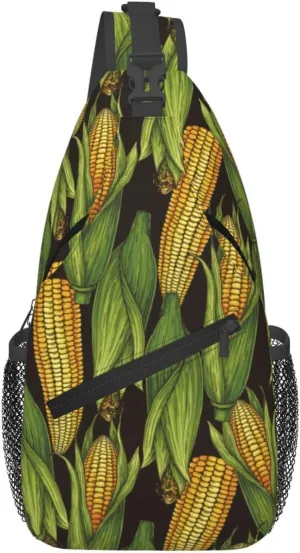 Cross Body Sling Bag For Women Men Cute Gold Corn Black Crossbody Bag Anti Theft Chest Bag Shoulder Backpack Travel Hiking Daypack Large Sling Cross Body Bag