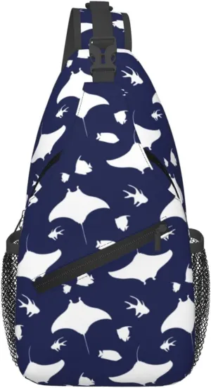 Cross Body Sling Bag For Women Men Stingray Tropical Fish Dark Blue Crossbody Bag Anti Theft Chest Bag Shoulder Backpack Travel Hiking Daypack Large Sling Cross Body Bag