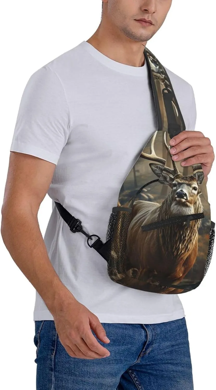 Cross Chest Bag Diagonally Sling Backpack Crossbody Shoulder Bag Deer Hunting Season Sling Bag Travel Hiking Daypack