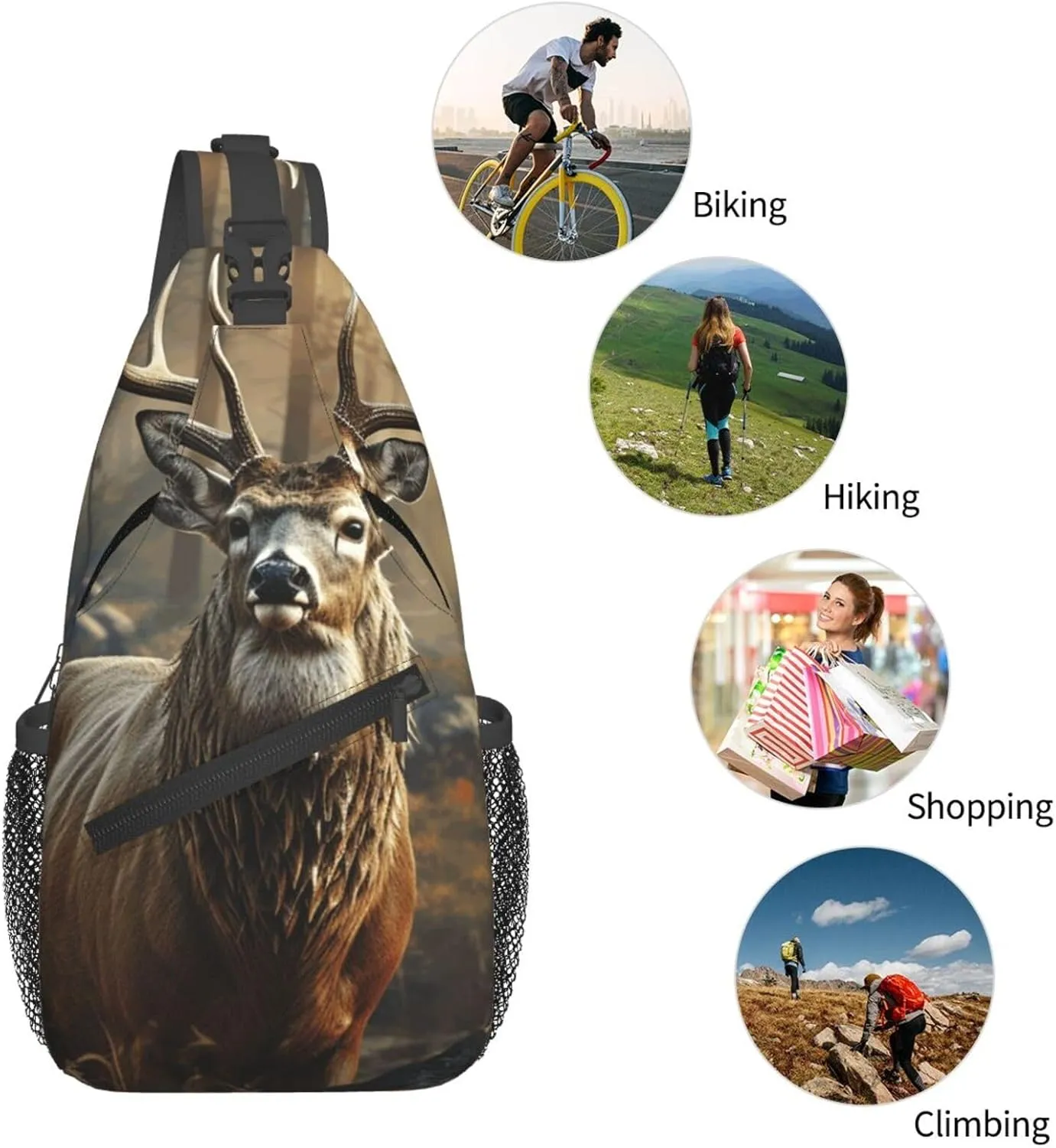 Cross Chest Bag Diagonally Sling Backpack Crossbody Shoulder Bag Deer Hunting Season Sling Bag Travel Hiking Daypack