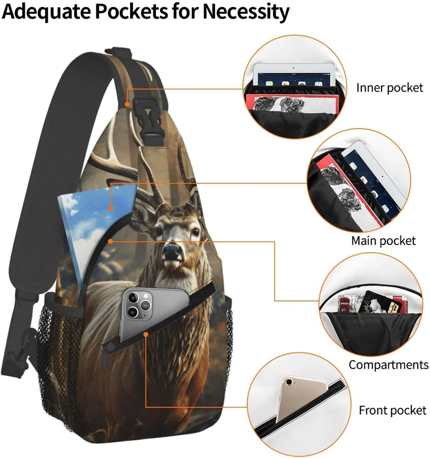 Cross Chest Bag Diagonally Sling Backpack Crossbody Shoulder Bag Deer Hunting Season Sling Bag Travel Hiking Daypack