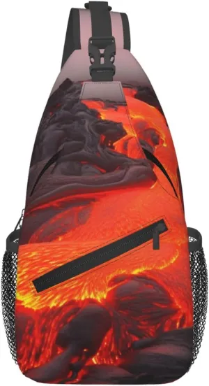 Cross Chest Bag for Men Women Crossbody Backpack Red Lava Sling Bag Travel Hiking Daypack