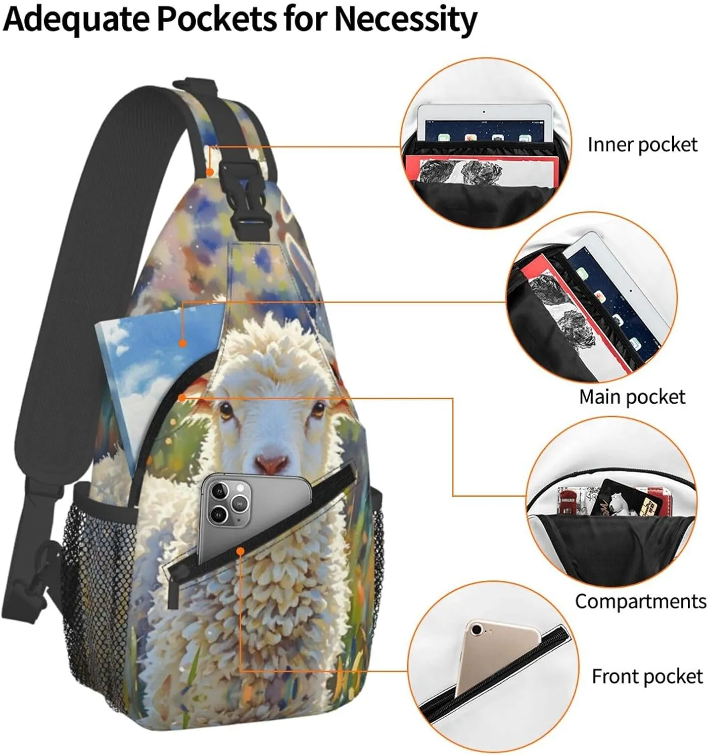 Cross Chest Bag Sling Backpack Cute Sea Animal Manatee Sling Bag Crossbody Shoulder Bag Travel Hiking Daypack