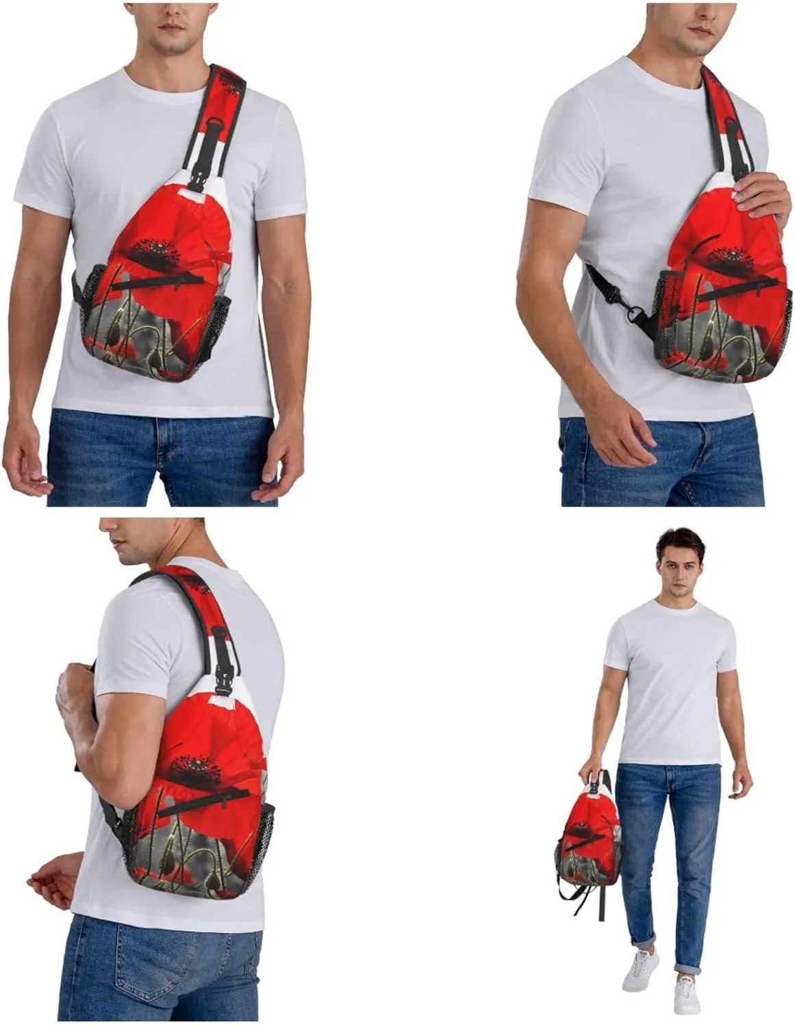Cross Chest Bag Sling Backpack Red Poppy Flower Sling Bag Crossbody Shoulder Bag Travel Hiking Daypack