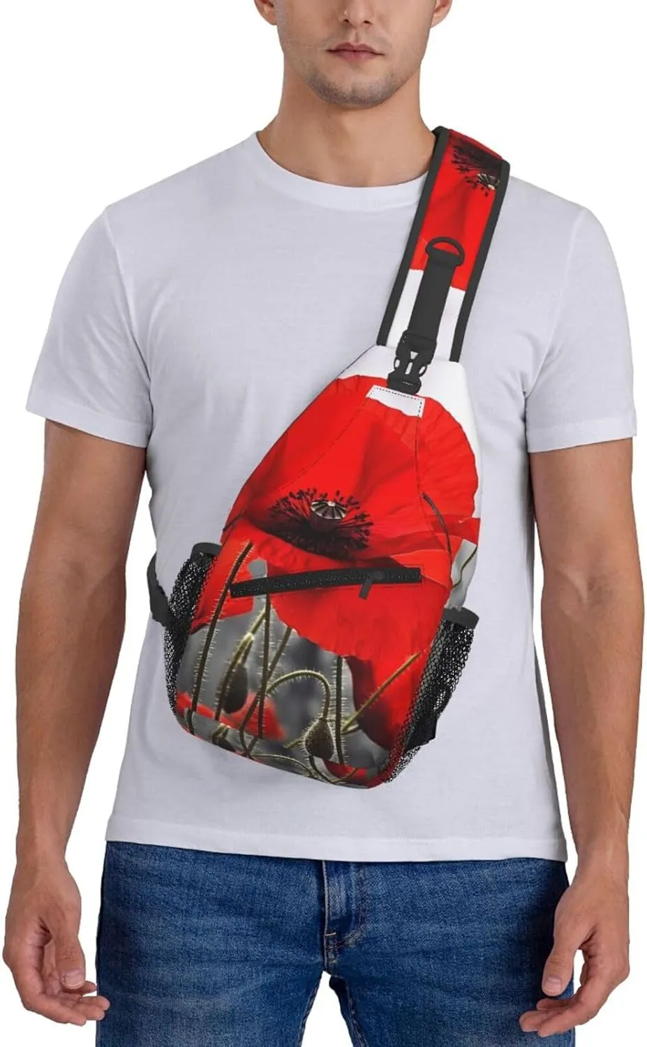 Cross Chest Bag Sling Backpack Red Poppy Flower Sling Bag Crossbody Shoulder Bag Travel Hiking Daypack
