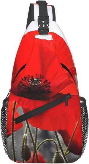 Cross Chest Bag Sling Backpack Red Poppy Flower Sling Bag Crossbody Shoulder Bag Travel Hiking Daypack