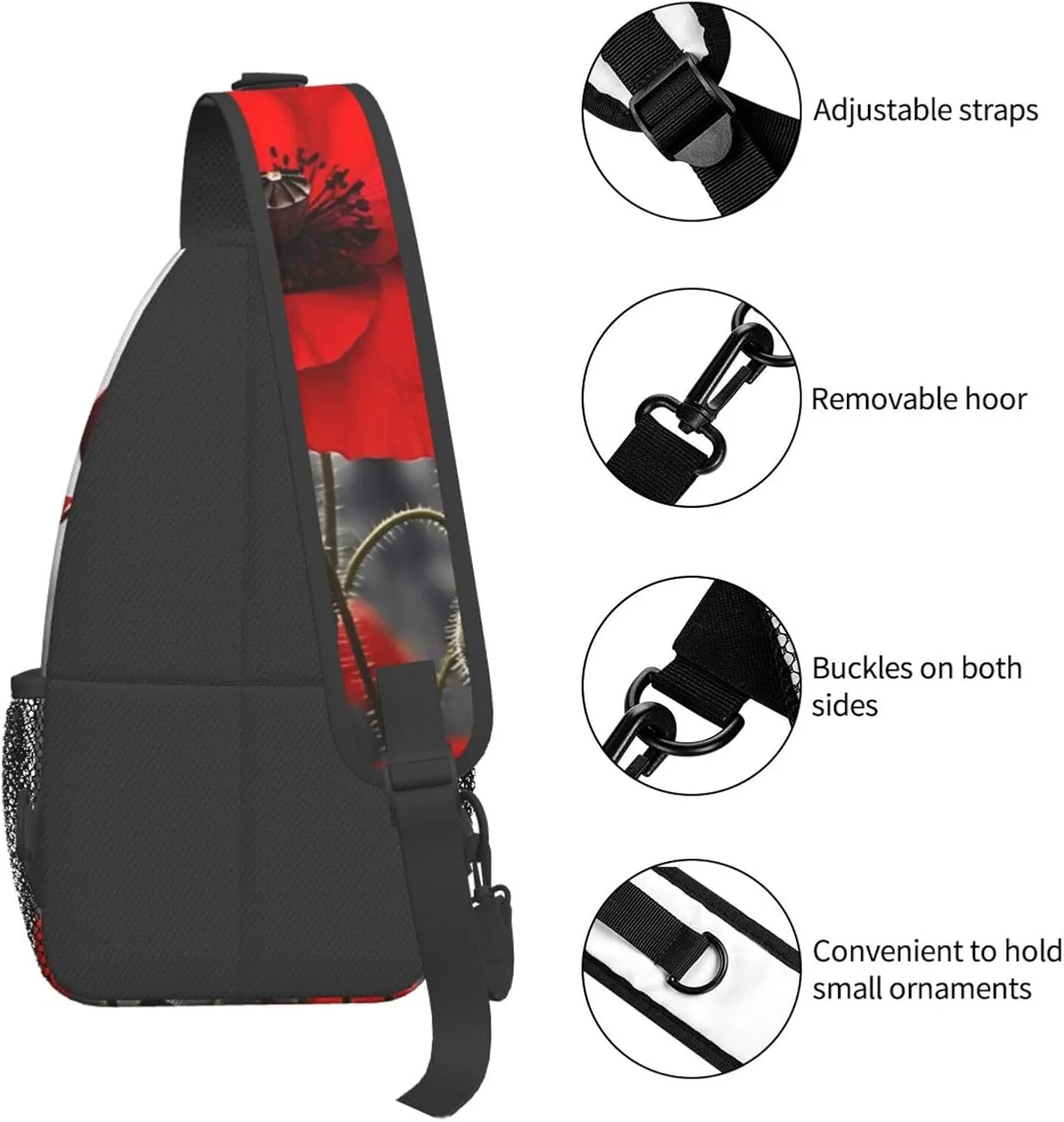 Cross Chest Bag Sling Backpack Red Poppy Flower Sling Bag Crossbody Shoulder Bag Travel Hiking Daypack