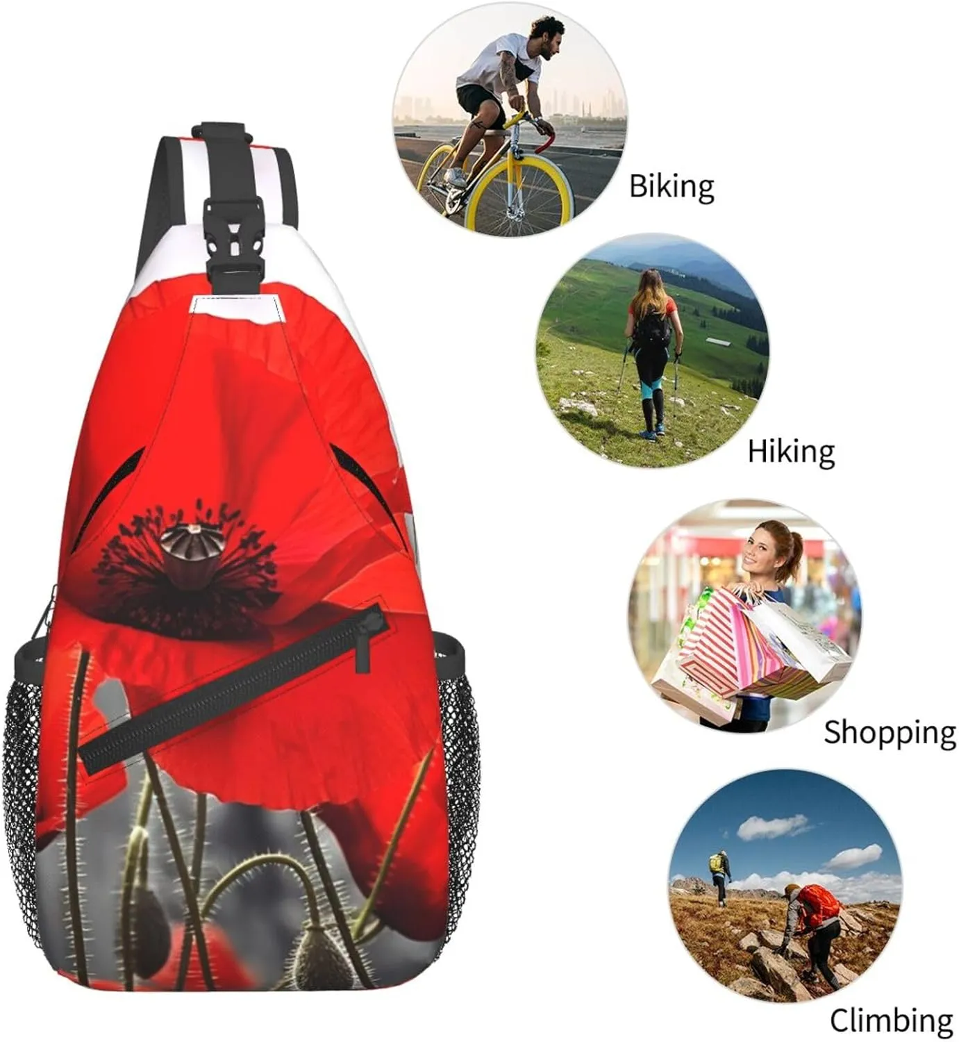 Cross Chest Bag Sling Backpack Red Poppy Flower Sling Bag Crossbody Shoulder Bag Travel Hiking Daypack