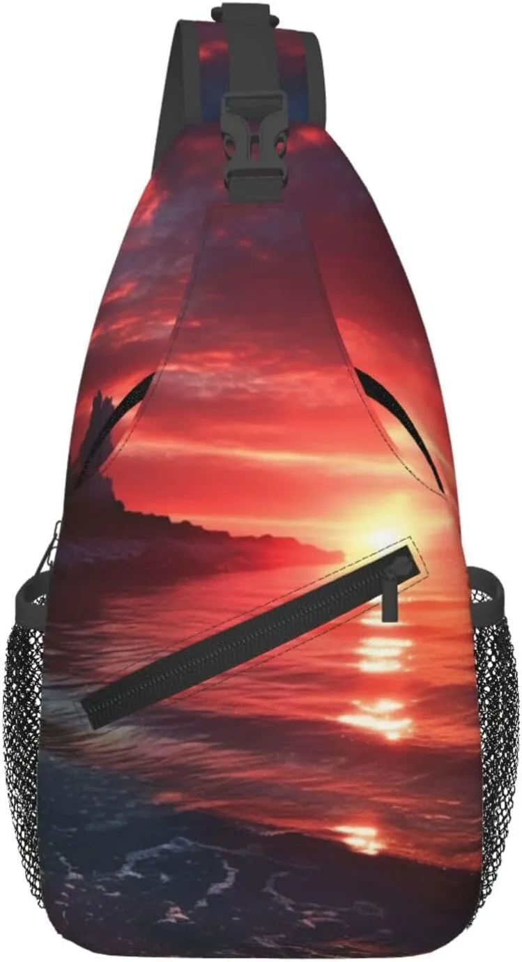 Cross Chest Bag Sling Backpack Turquoise Colored Flowers Sling Bag Crossbody Shoulder Bag Travel Hiking Daypack