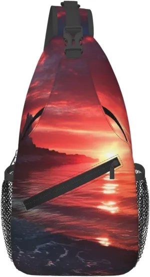 Cross Chest Bag Sling Backpack Turquoise Colored Flowers Sling Bag Crossbody Shoulder Bag Travel Hiking Daypack