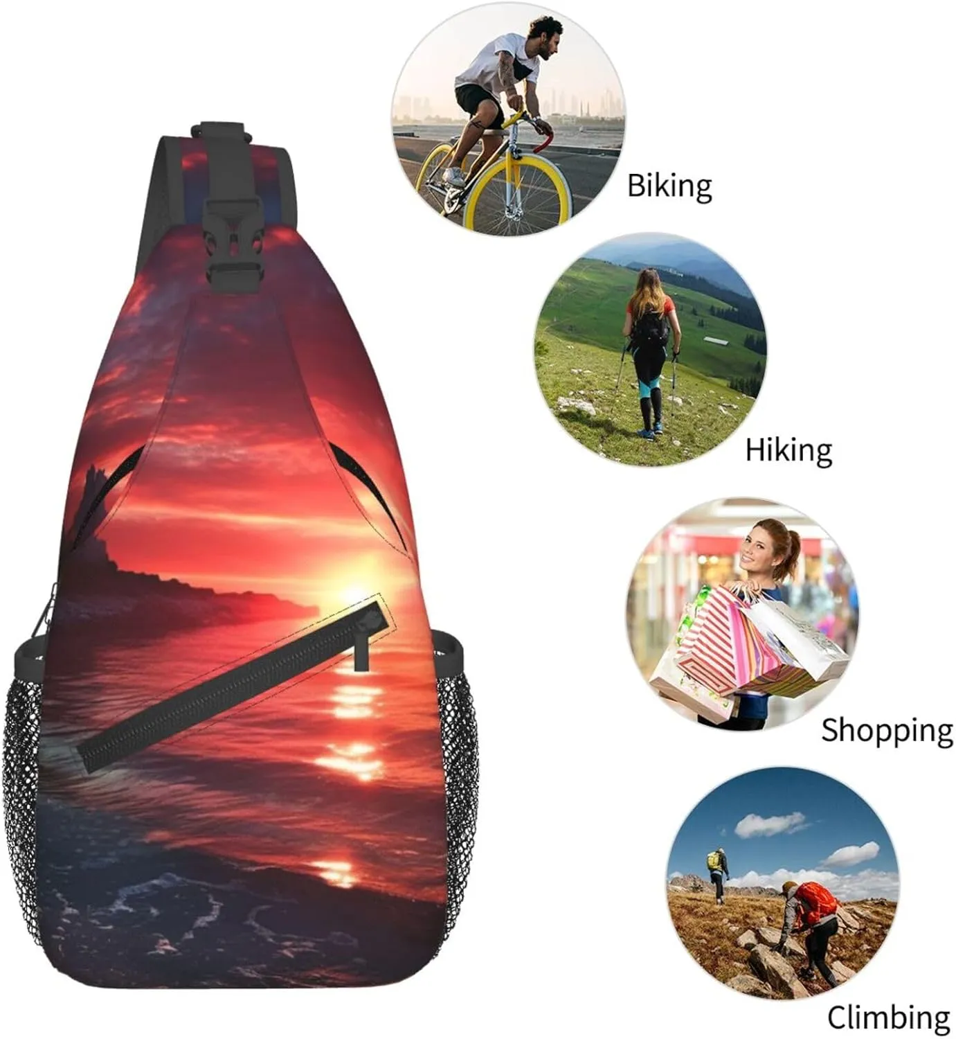 Cross Chest Bag Sling Backpack Turquoise Colored Flowers Sling Bag Crossbody Shoulder Bag Travel Hiking Daypack