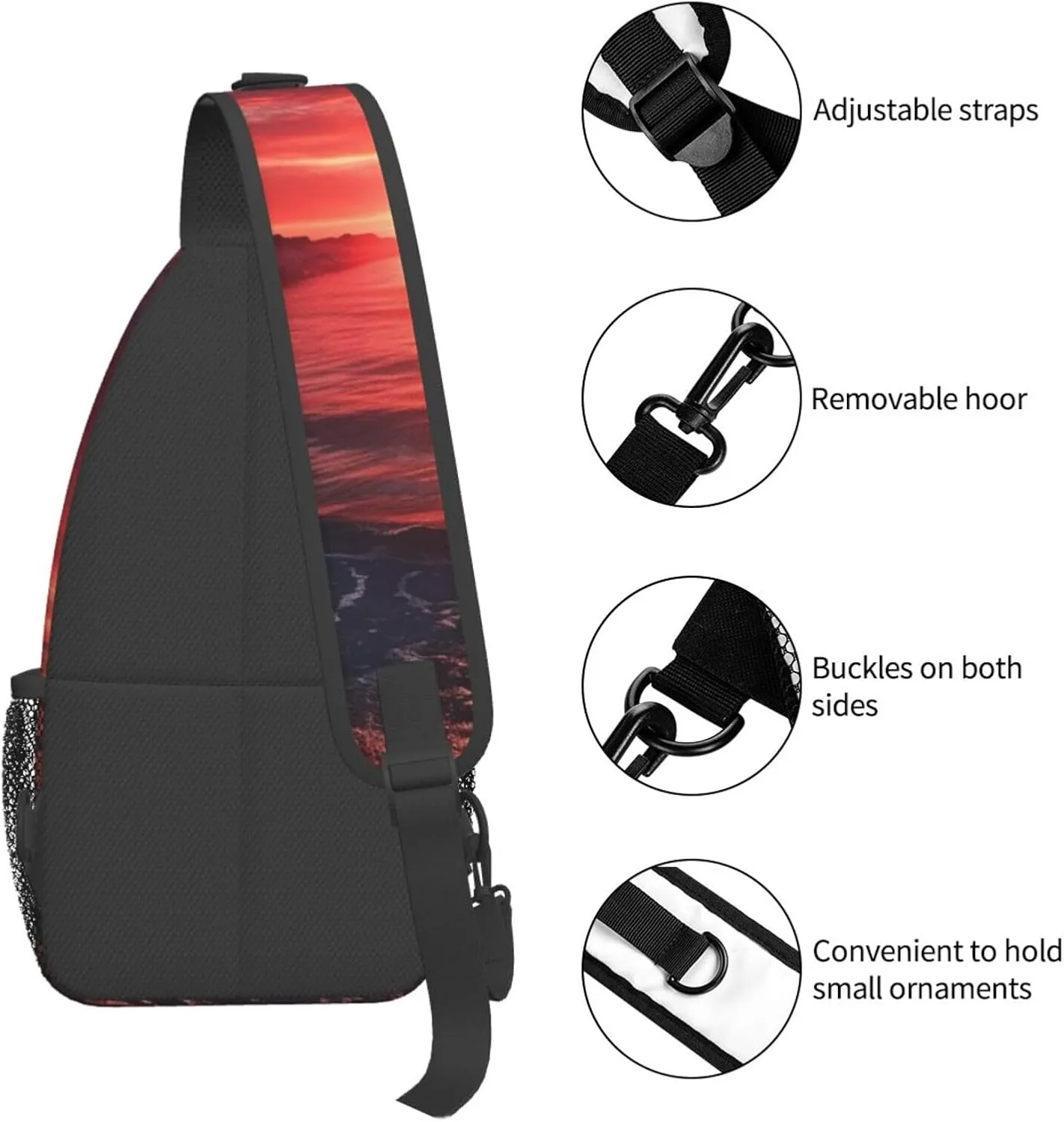 Cross Chest Bag Sling Backpack Turquoise Colored Flowers Sling Bag Crossbody Shoulder Bag Travel Hiking Daypack